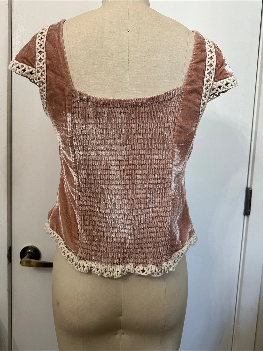 Free People Blush Velvet Square-Neck Trim Top - Picture 3 of 7
